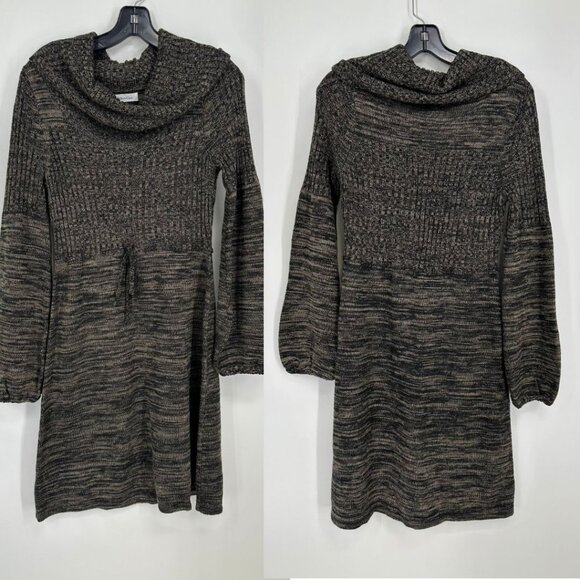 Calvin Klein Dresses & Skirts - Calvin Klein Sweater Dress Cowl Neck A Line Marled Knit Long Sleeve Brown Black